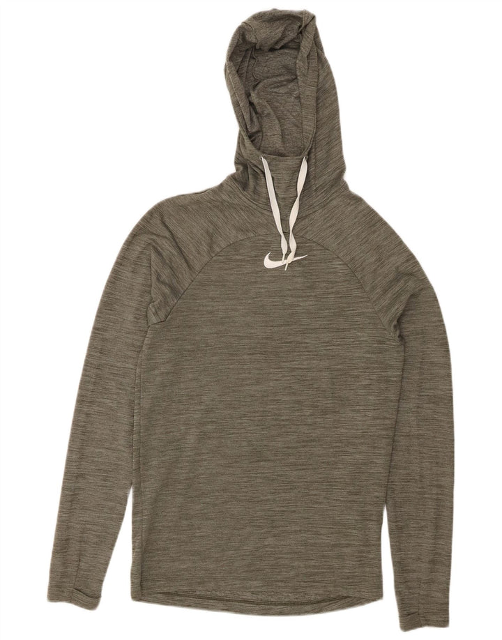 Damski sweter z kapturem NIKE Dri Fit, UK 6 XS, khaki, nakrapiany poliester