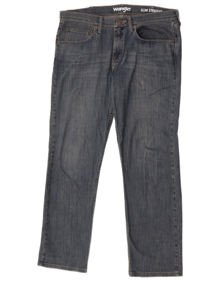 Wrangler Męskie proste dżinsy W34 L30 Niebieskie bawełniane