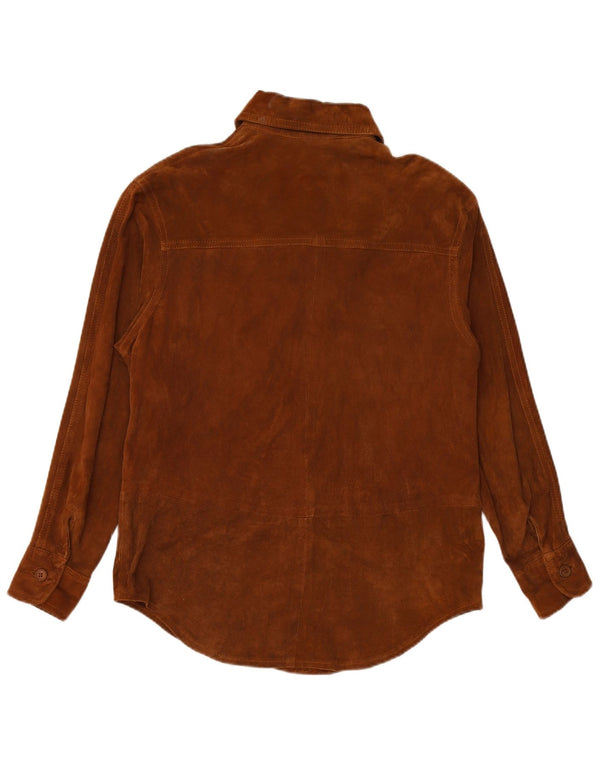VINTAGE Womens Suede Shirt UK 16 Large Brown