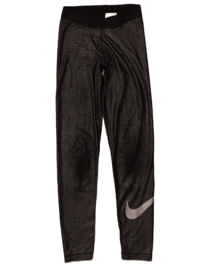 Damskie legginsy NIKE Dri Fit Graphic UK 8, małe, czarne, poliestrowe