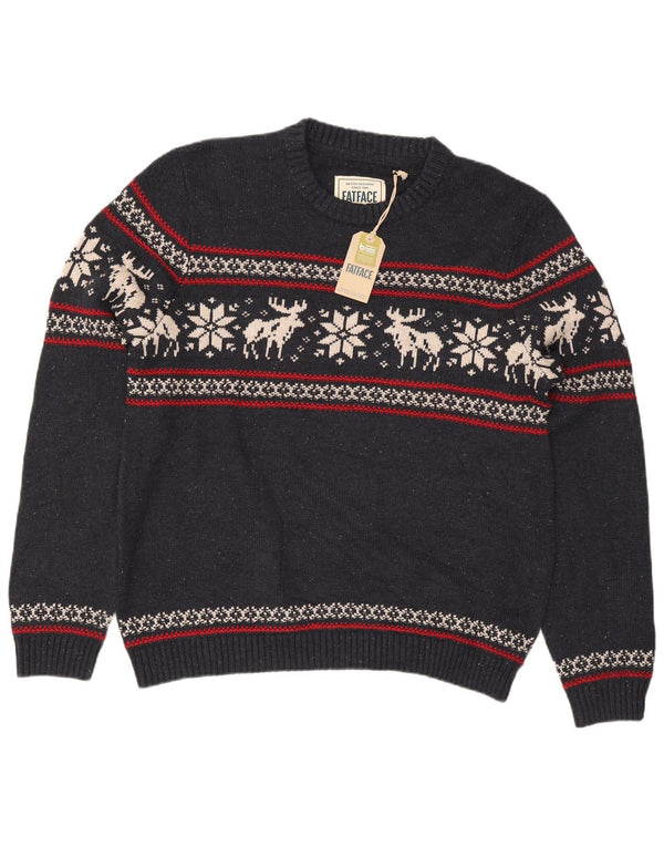 Męski sweter o regularnym kroju Fat Face z okrągłym dekoltem XL, granatowy Fair Isle