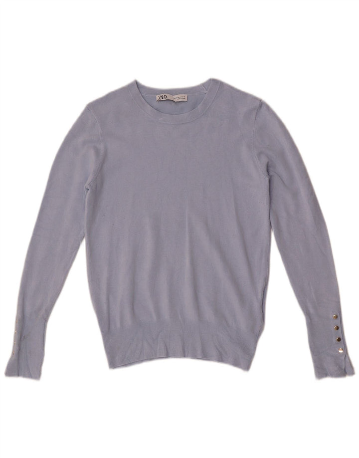Damski sweter Zara z dekoltem w łódkę UK 12 Średni niebieski wiskoza