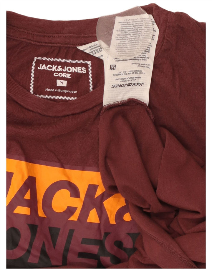 Męska koszulka z grafiką JACK & JONES, średnia, bordowa bawełna