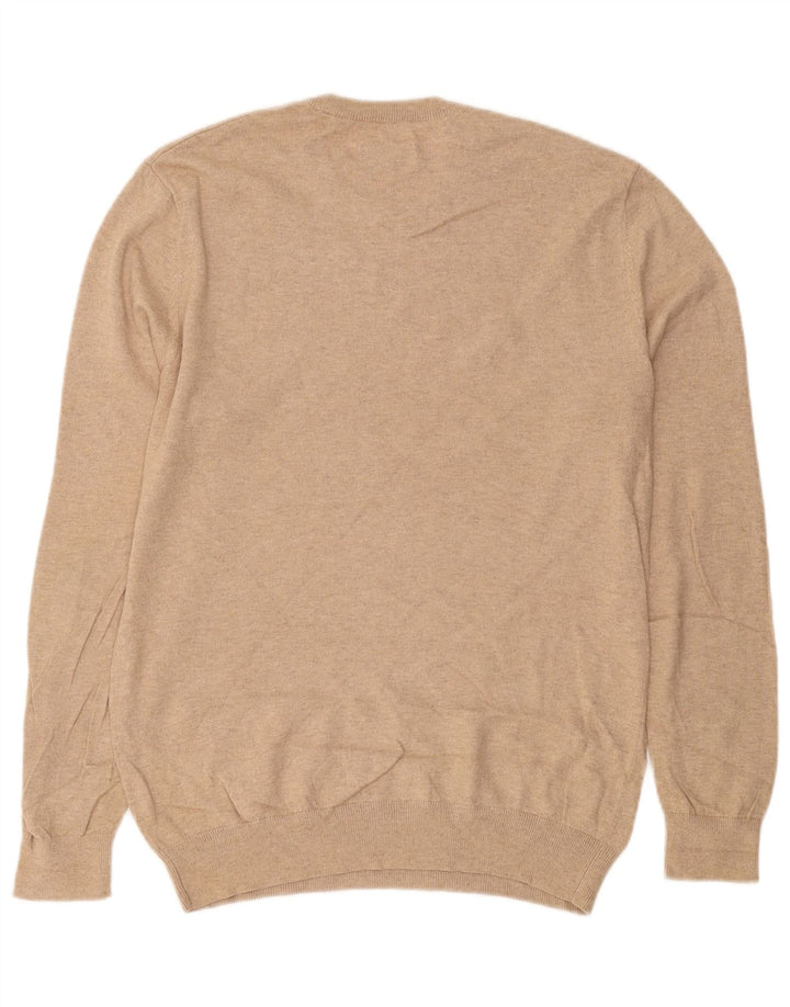 JACK WILLS Męski sweter z okrągłym dekoltem, średniej wielkości beżowy, bawełniany plamki