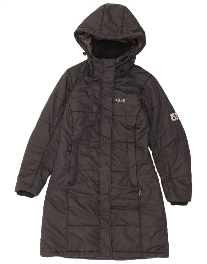 Damski ocieplany płaszcz z kapturem Jack Wolfskin UK 10, mały, czarny poliester