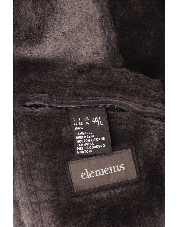 Damski płaszcz z owczej skóry Elements UK 14, duży, czarny