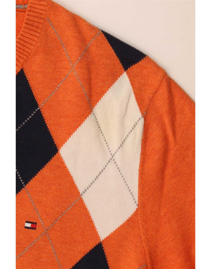 Męski sweter Tommy Hilfiger z dekoltem w kształcie litery V, średni pomarańczowy Argyle/Diament