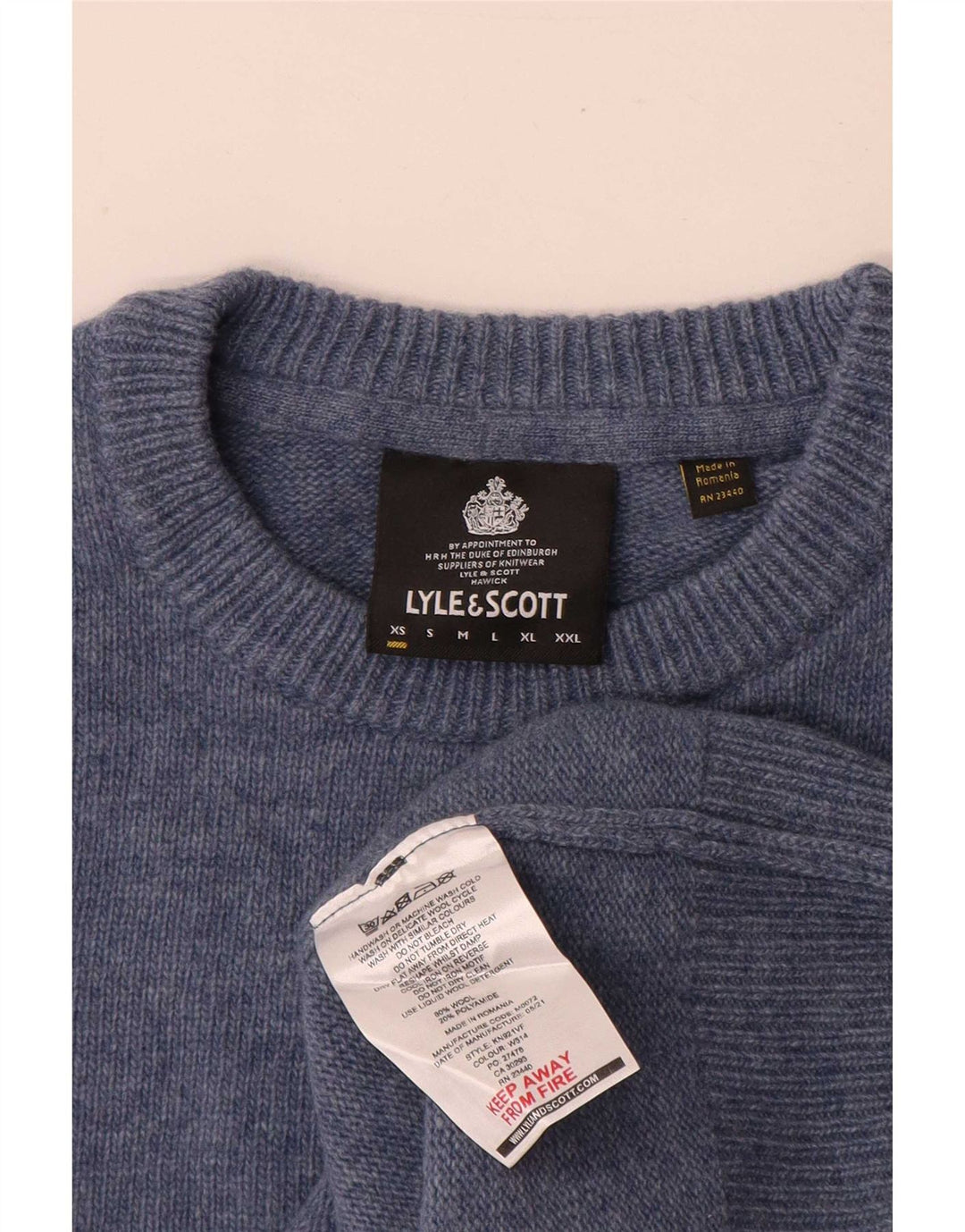 Lyle & Scott Męski sweter z okrągłym dekoltem XS, niebieska wełna