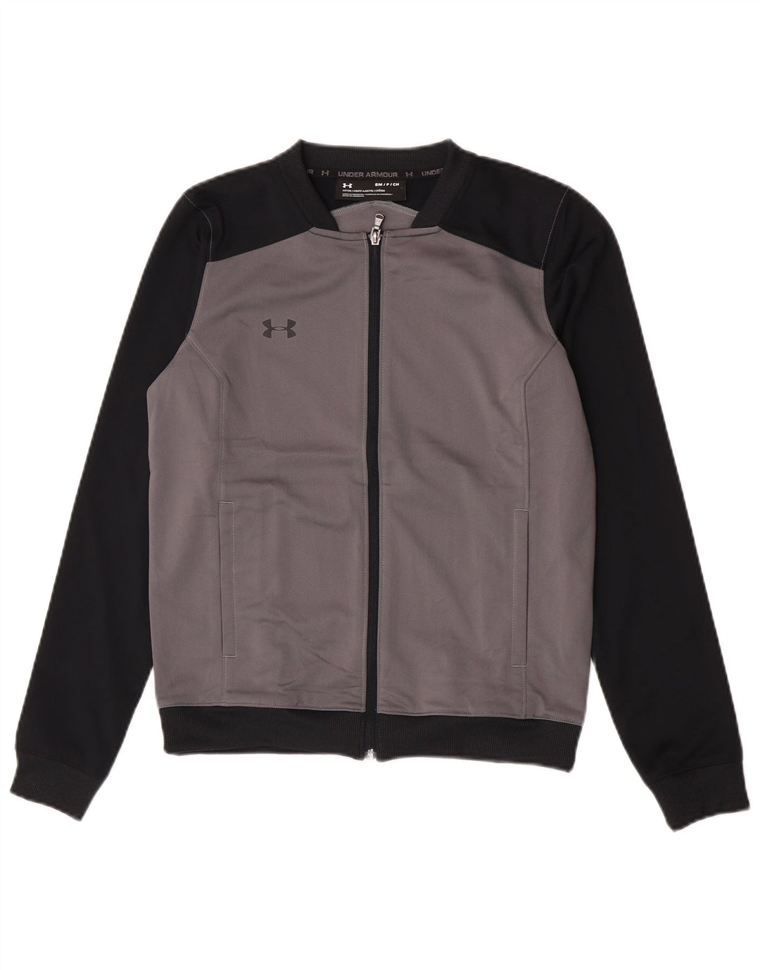 Męska kurtka dresowa Under Armour, mała, szara, poliestrowa z blokami kolorów