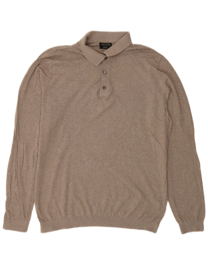 Męski sweter polo Massimo Dutti w kolorze średniego beżu, bawełniany
