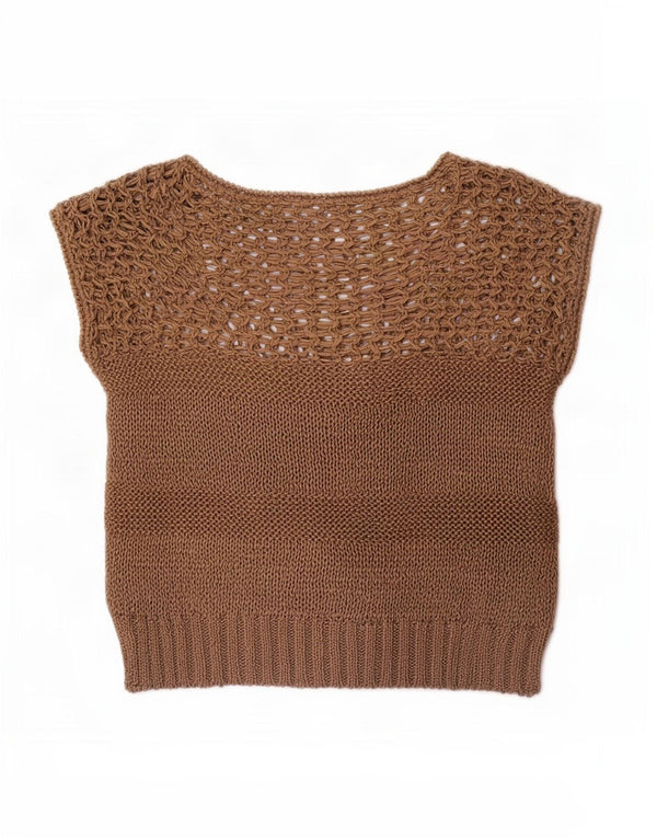 Vintage damski sweter z krótkim rękawem i dekoltem w łódkę UK 10 Small Brown