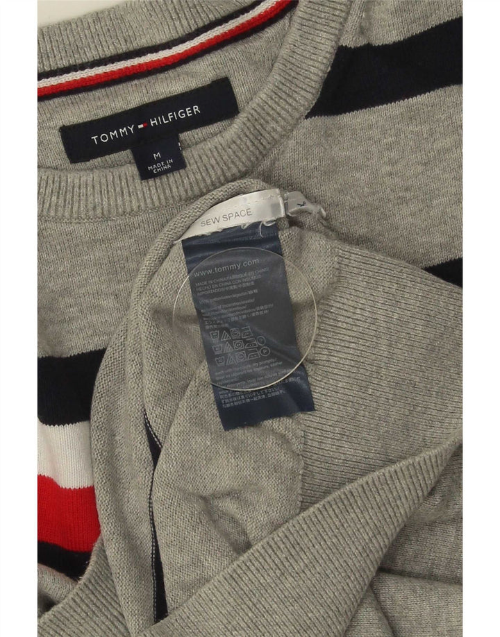 Męski sweter z okrągłym dekoltem Tommy Hilfiger Średni szary, bawełniany w paski