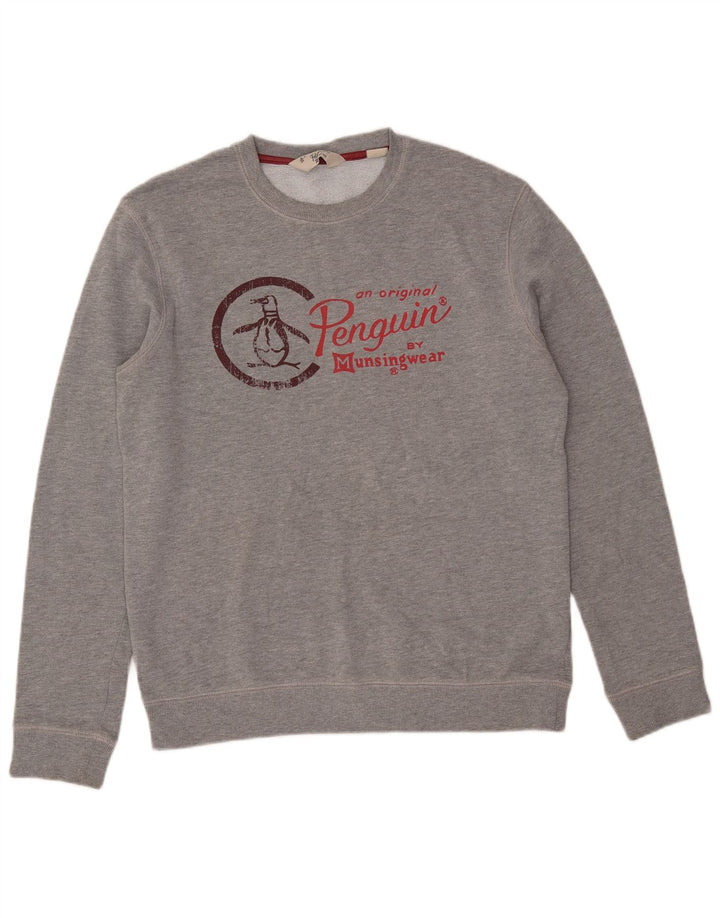 Męska bluza z grafiką PINGWIN, duża, szara, bawełniana