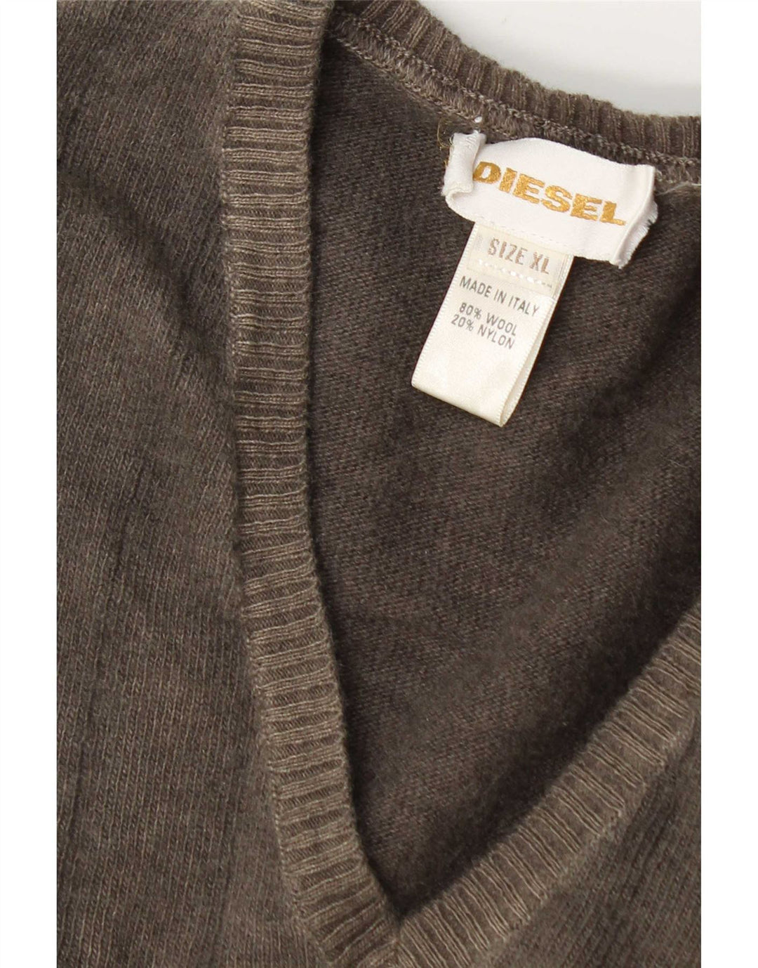 Diesel Męski sweter z dekoltem w kształcie litery V, XL, szara wełna
