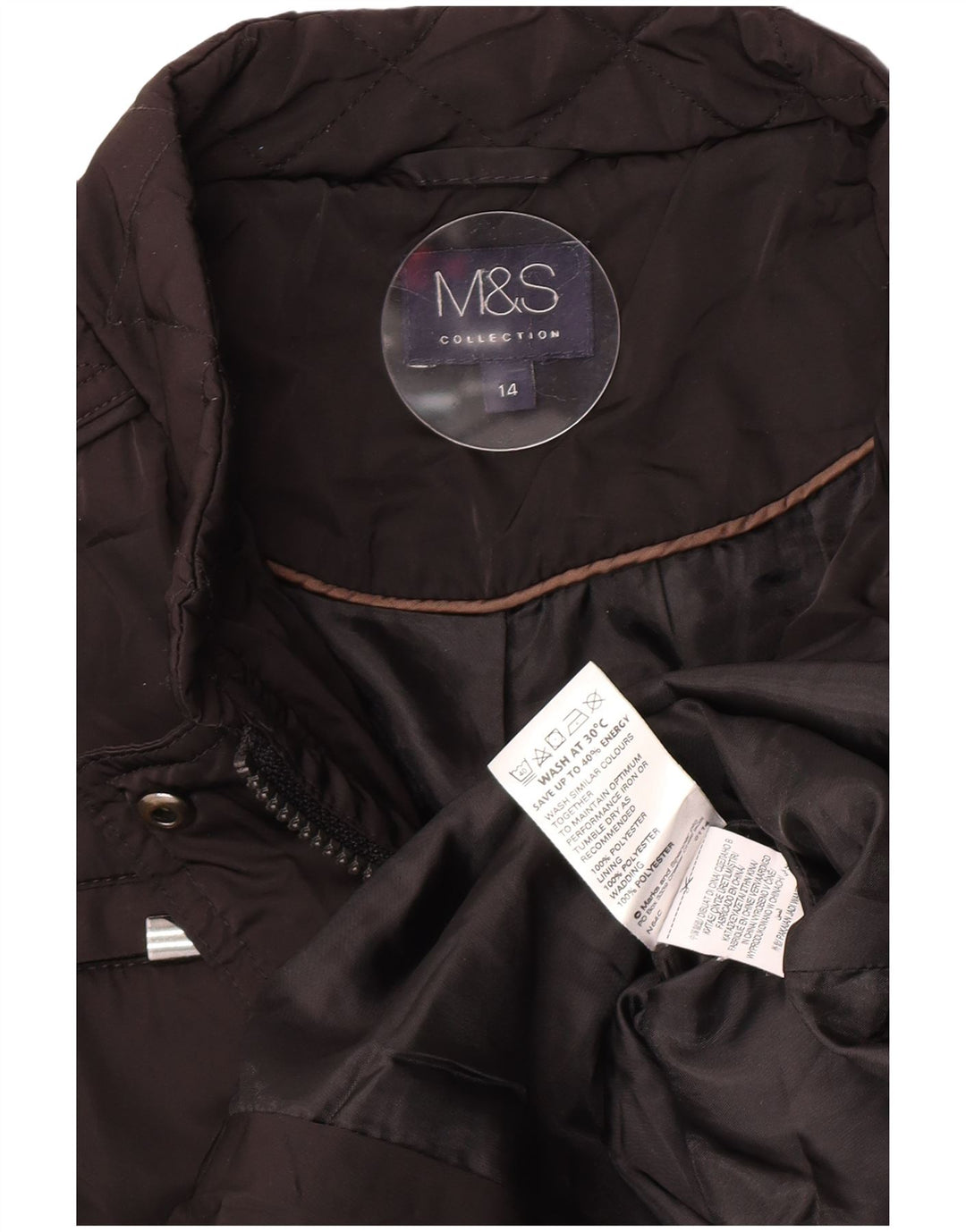 Marks & Spencer Damska pikowana kurtka UK 14, duża, czarna, poliester