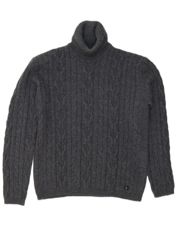 CALVIN KLEIN JEANS Damski sweter oversize z golfem, UK 18 XL, szary