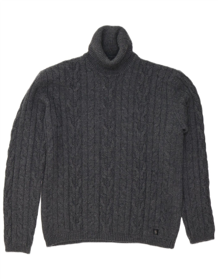 CALVIN KLEIN JEANS Damski sweter oversize z golfem, UK 18 XL, szary