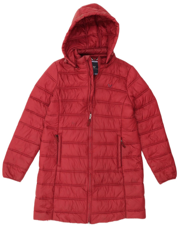 Crew Clothing Damski płaszcz z kapturem i ociepleniem UK 14, średni burgundowy nylon