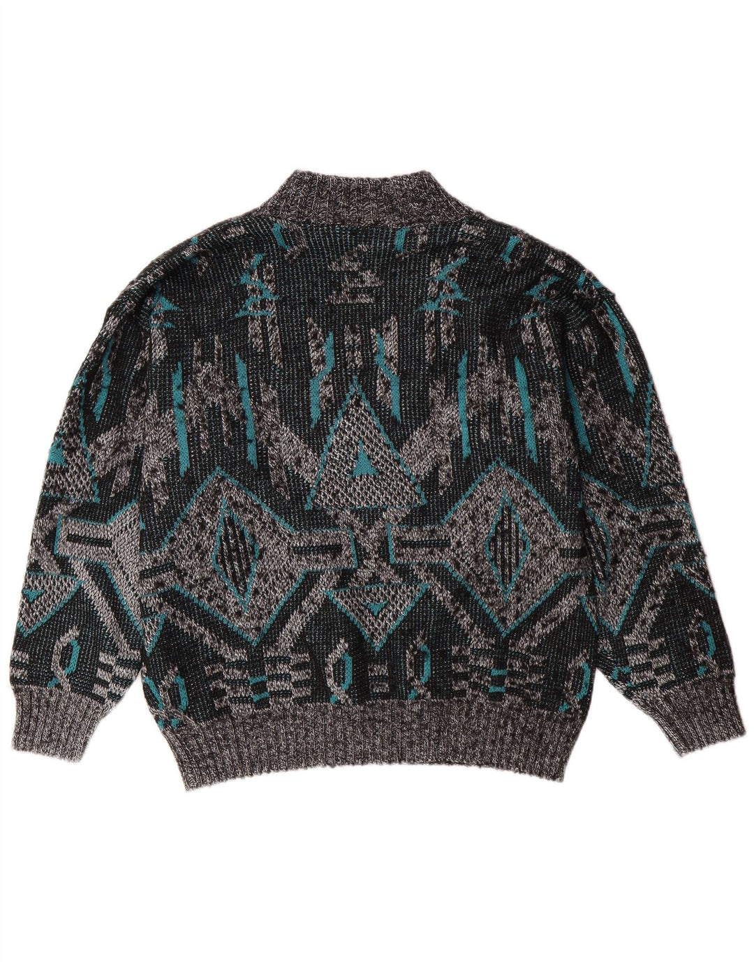 Męski sweter VINTAGE z dekoltem w kształcie litery V, duży, szary, geometryczny