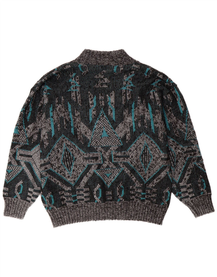 Męski sweter VINTAGE z dekoltem w kształcie litery V, duży, szary, geometryczny