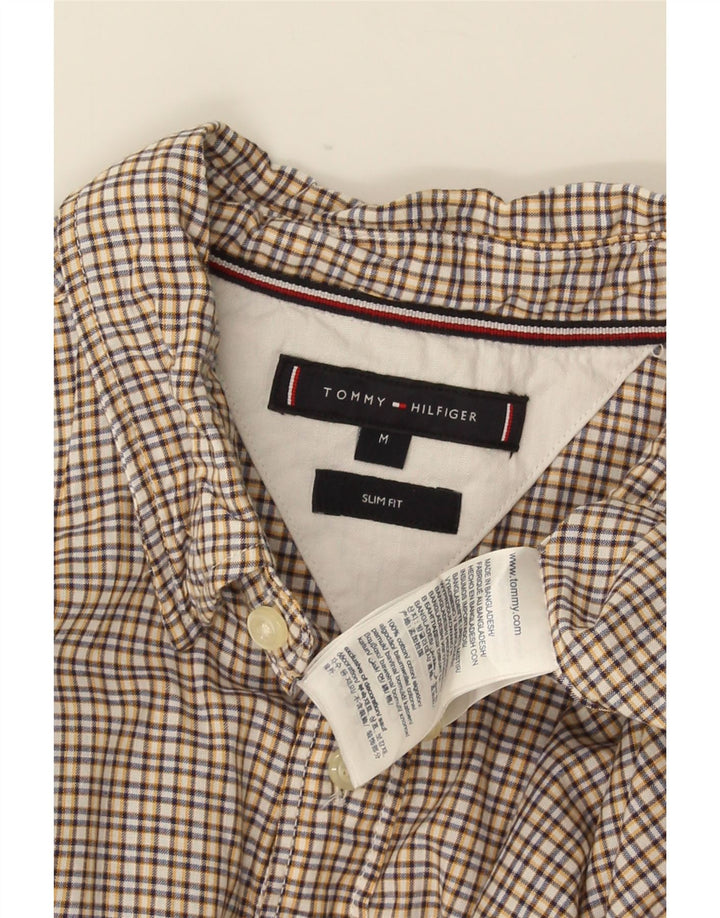 Męska koszula o dopasowanym kroju TOMMY HILFIGER o wąskim kroju, średnia żółta bawełna w kratkę