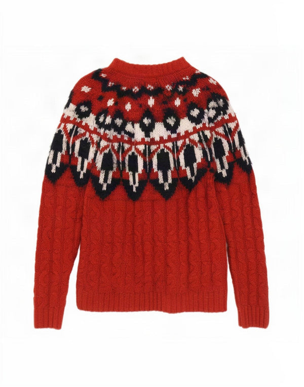 Damski sweter z golfem Fat Face UK 8 Small Red Fair Isle Wool