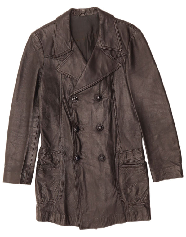 VINTAGE Męski płaszcz skórzany z podwójnymi piersiami UK 10 Small Black