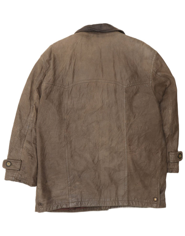 L.LAMBERTAZZI Męski płaszcz skórzany UK 40, duża brązowa skóra