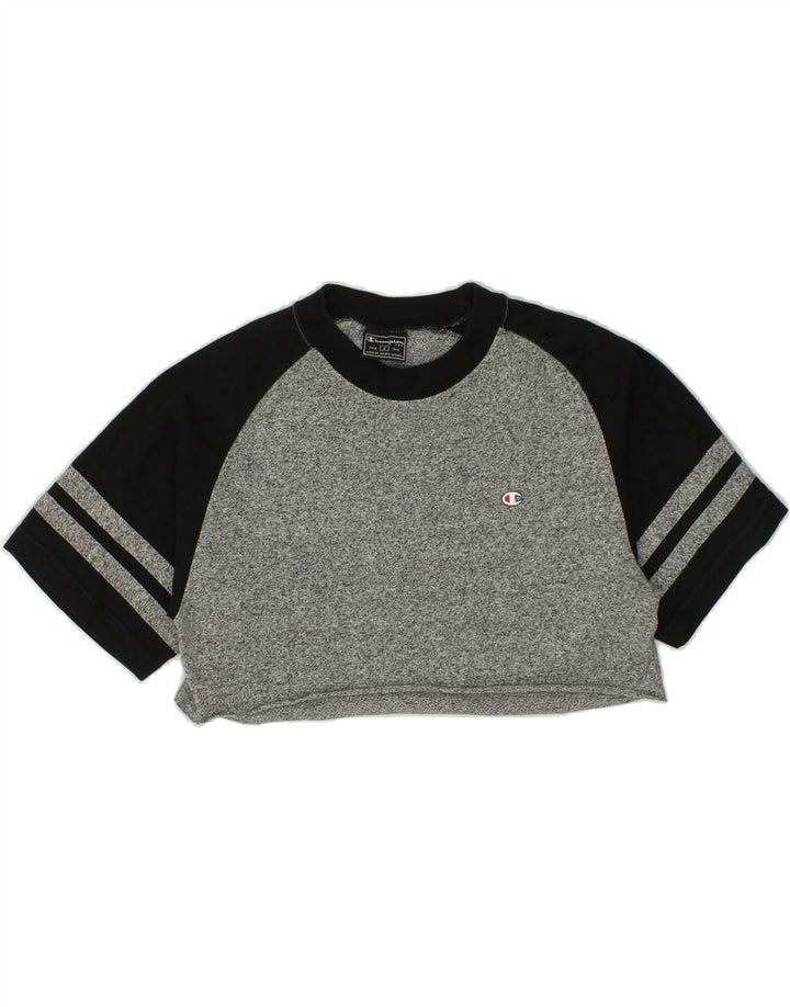 CHAMPION Womens Crop Top UK 10 Small Grey Colourblock Cotton Vintage Champion and Second-Hand Champion from Messina Hembry 