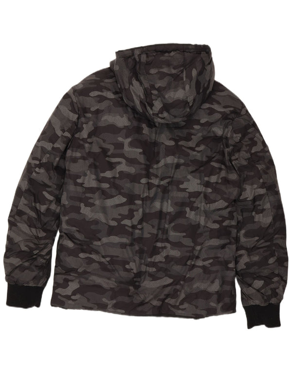Superdry Mens Hooded Reversible Padded Jacket UK 40 Large Grey Camouflage