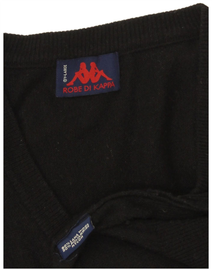 Męski sweter KAPPA z dekoltem w kształcie litery V, XL, czarna wełna