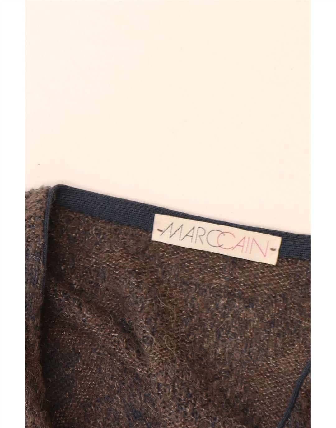 MARCCAIN Męski sweter z dekoltem w kształcie litery V, XL, brązowa, geometryczna wełna