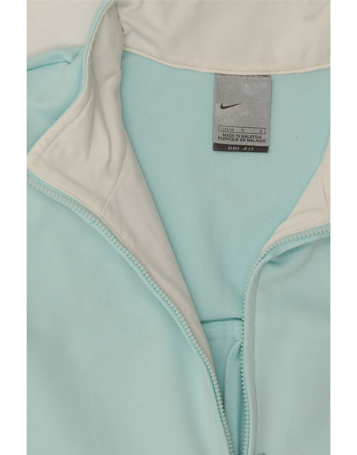 NIKE Womens Dri Fit Tracksuit Top Jacket US 12/14 Large Turquoise Vintage Nike and Second-Hand Nike from Messina Hembry 