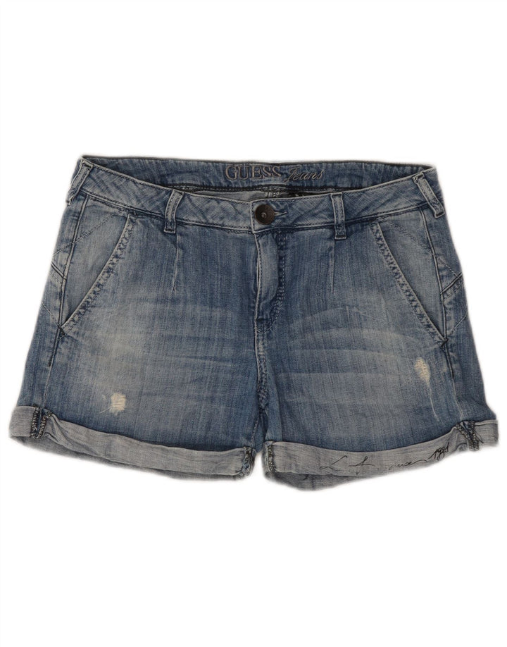 Damskie spodenki jeansowe Guess w trudnej sytuacji W28, średnioniebieskie, bawełniane
