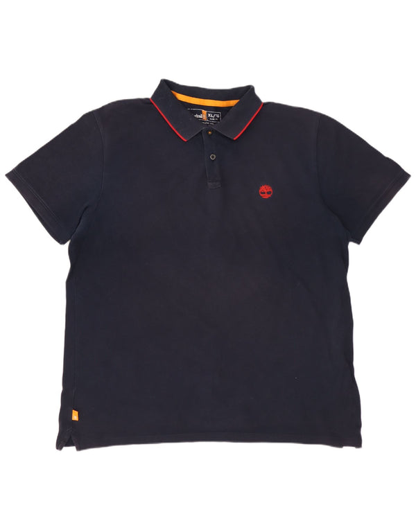 TIMBERLAND Mens Slim Fit Polo Shirt XL Navy Blue Cotton