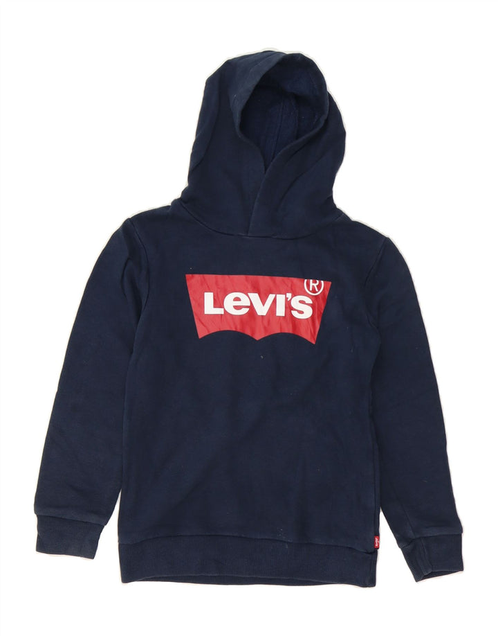 LEVI'S Boys Graphic Hoodie Jumper 7-8 Years Medium Navy Blue Cotton Vintage Levi's and Second-Hand Levi's from Messina Hembry 