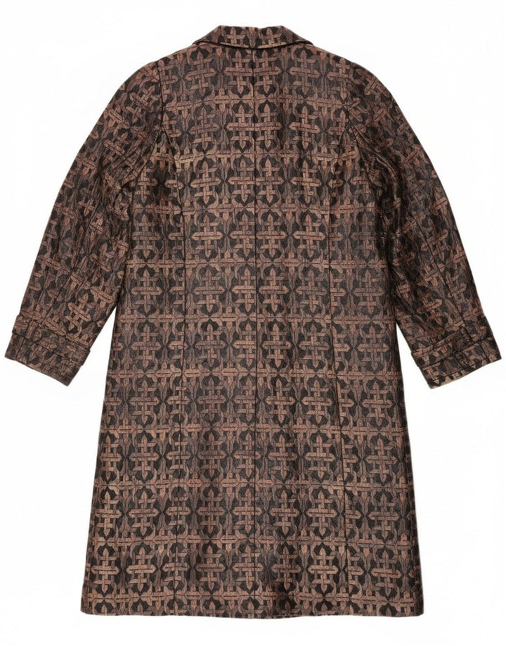 Dwurzędowy płaszcz damski w stylu vintage UK 14 Średni brązowy geometryczny