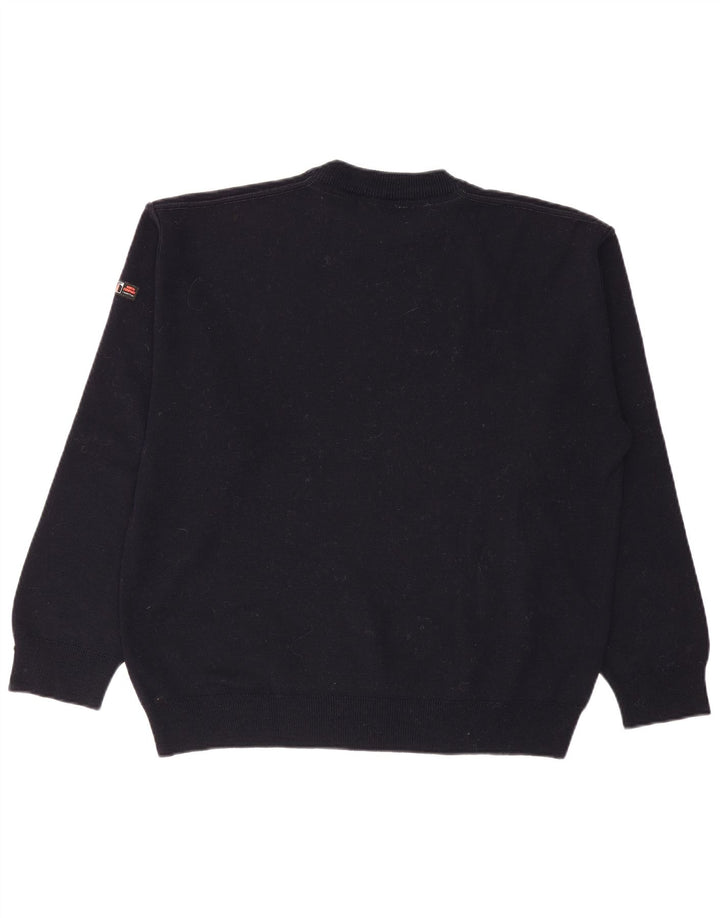 Męski sweter z okrągłym dekoltem w stylu VINTAGE, duży, granatowy, bawełniany