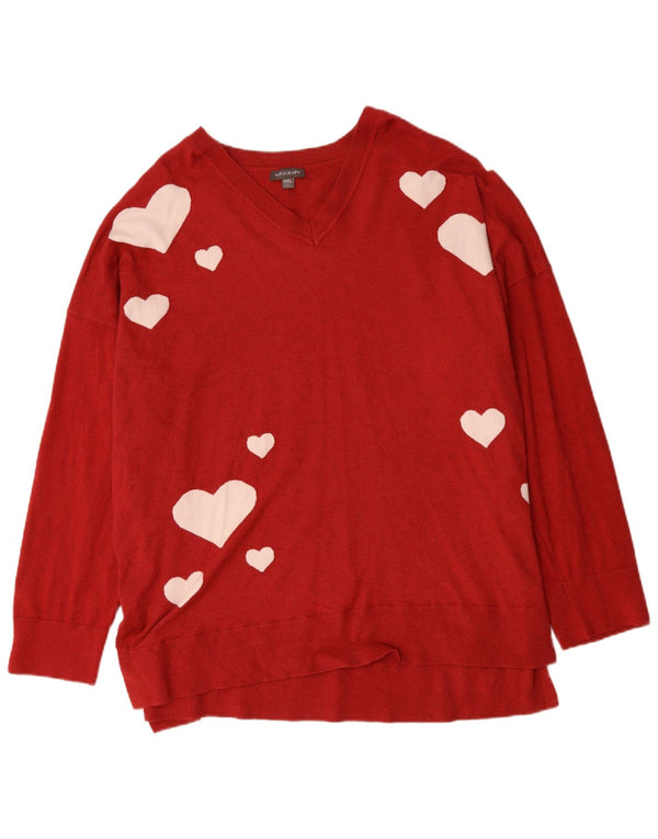 Damski sweter z grafiką z dekoltem w kształcie litery V, z autografem, UK 20 2XL, czerwona wiskoza