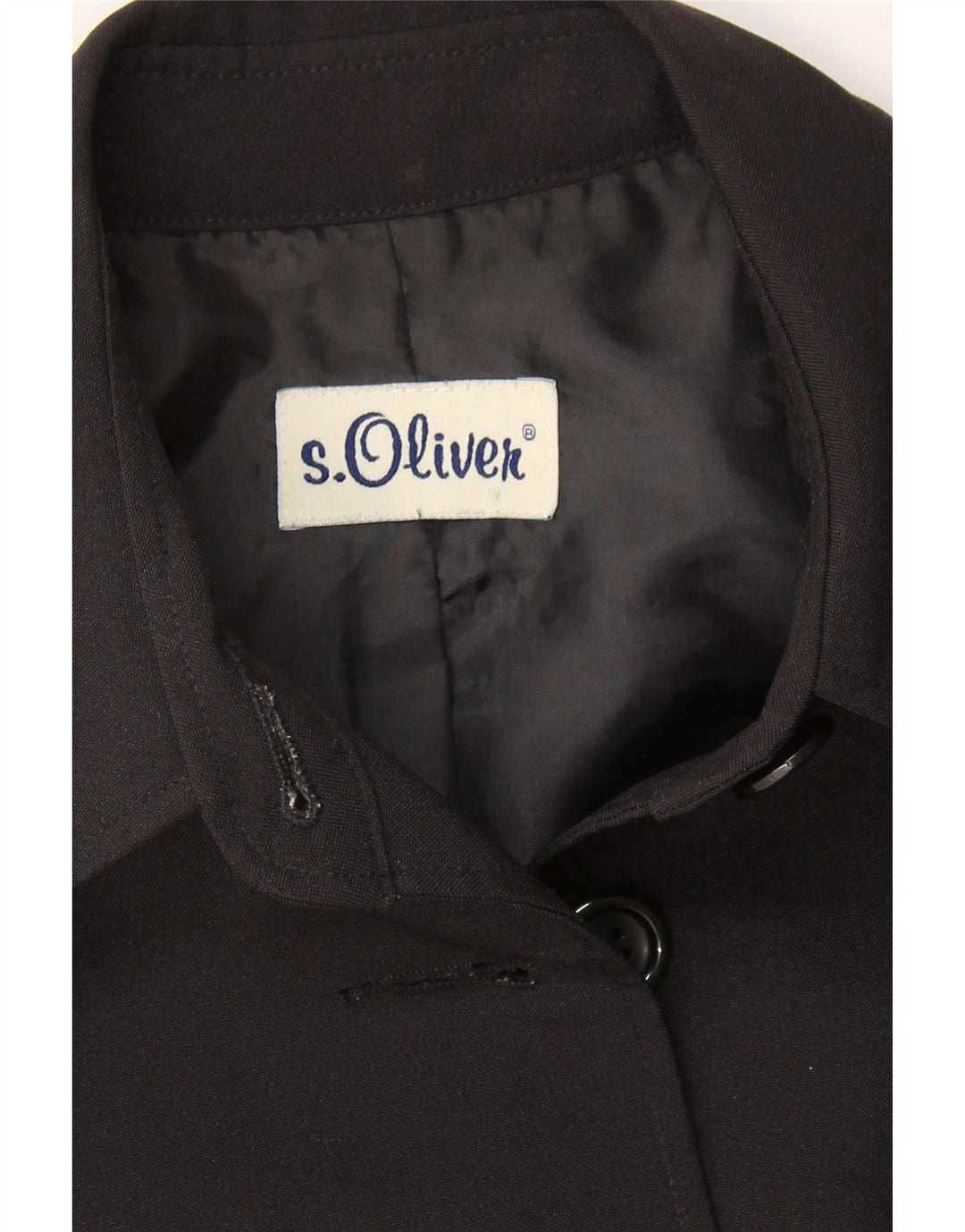 S.OLIVER Womens 6 Button Blazer Jacket UK 14 Medium Black Polyester Vintage S.Oliver and Second-Hand S.Oliver from Messina Hembry 