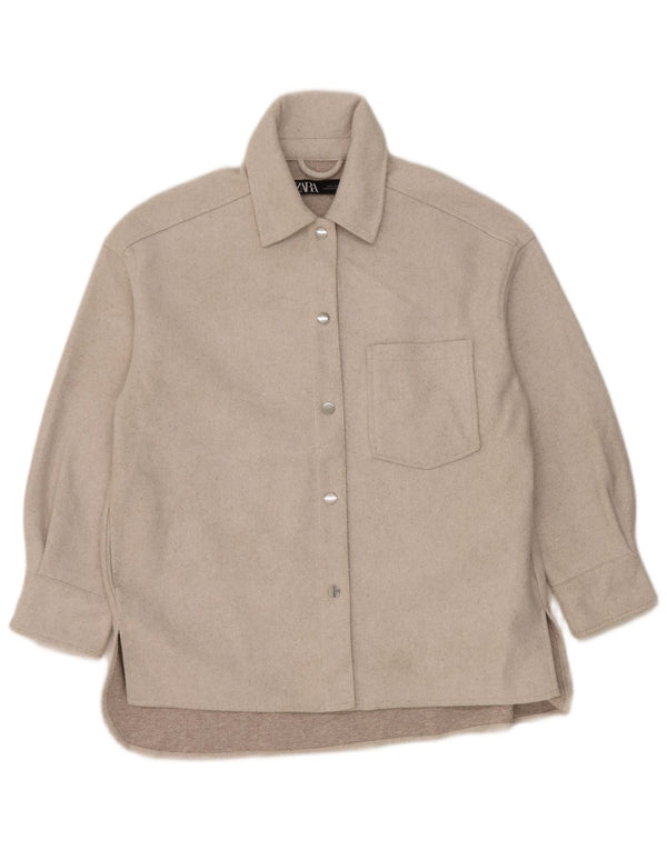 Damska koszula flanelowa oversize Zara UK 10, mała, szara, poliestrowa