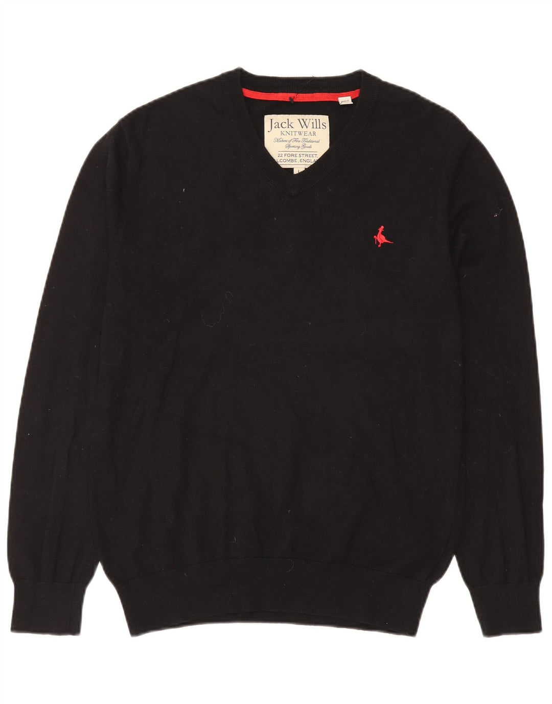 Jack Wills Męski sweter z dekoltem w kształcie litery V, duży, czarny, bawełniany
