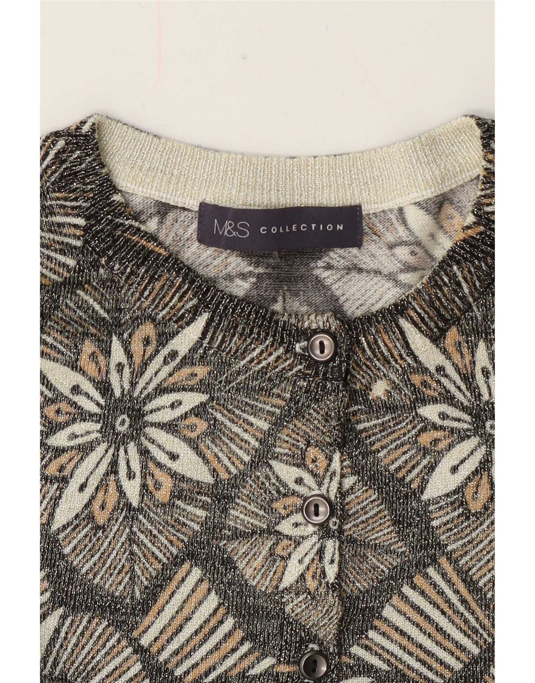Marks & Spencer Damski sweter rozpinany UK 14 Średni szary, kwiatowy klasyk
