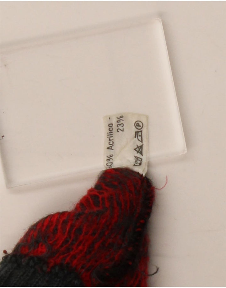 Vintage damski sweter z dekoltem w łódkę UK 14, duży czerwony patchworkowy akryl