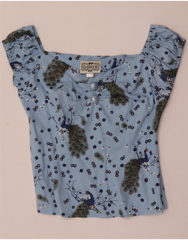 Damska bluzka Collectif Crop Top UK 14 Średni niebieski, bawełniany nadruk zwierzęcy