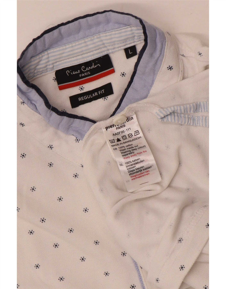 Męska koszulka polo Pierre Cardin w abstrakcyjny wzór, duża, biała, bawełniana