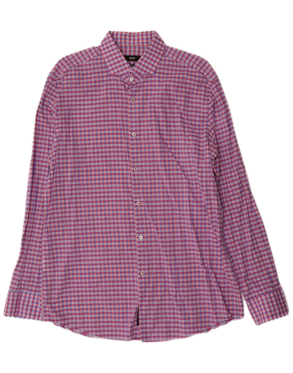 Koszula męska Hugo Boss Slim Fit, rozmiar 43 17 XL, bawełniana fioletowa kratka