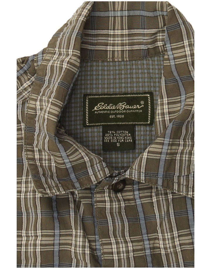 Koszula męska z krótkim rękawem EDDIE BAUER, mała, szara, bawełniana krata