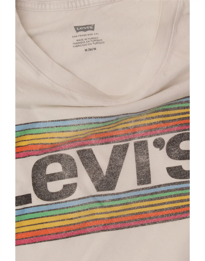 LEVI'S Womens Crop Graphic T-Shirt Top UK 14 Medium White Cotton Vintage Levi's and Second-Hand Levi's from Messina Hembry 