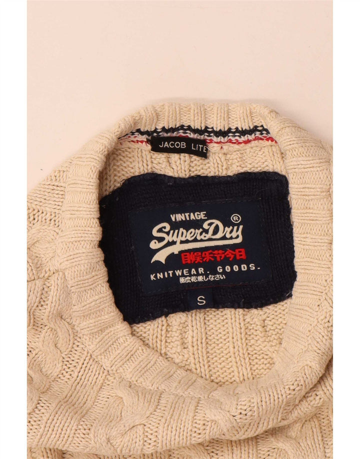 Męski sweter Superdry z okrągłym dekoltem, mały, beżowy, bawełniany